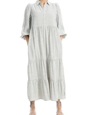 NWT MAX STUDIO Stripe Tiered Maxi Shirtdress XL